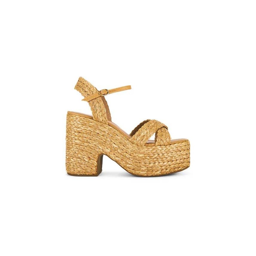 RAYE Wallis Women's 10 Natural Raffia Platform Block Heel Sandals